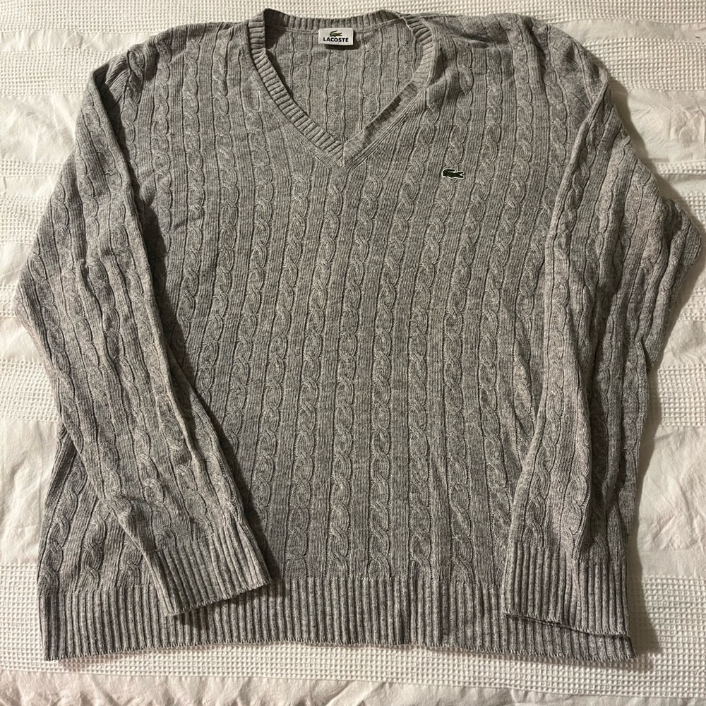 Lacoste Men's V-Neck Sweater in Light Gray